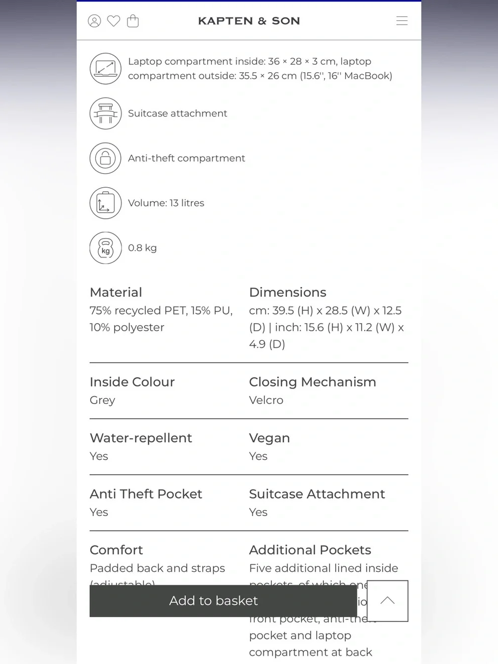 Kapten & Son Fyn Backpack in Black and Cream